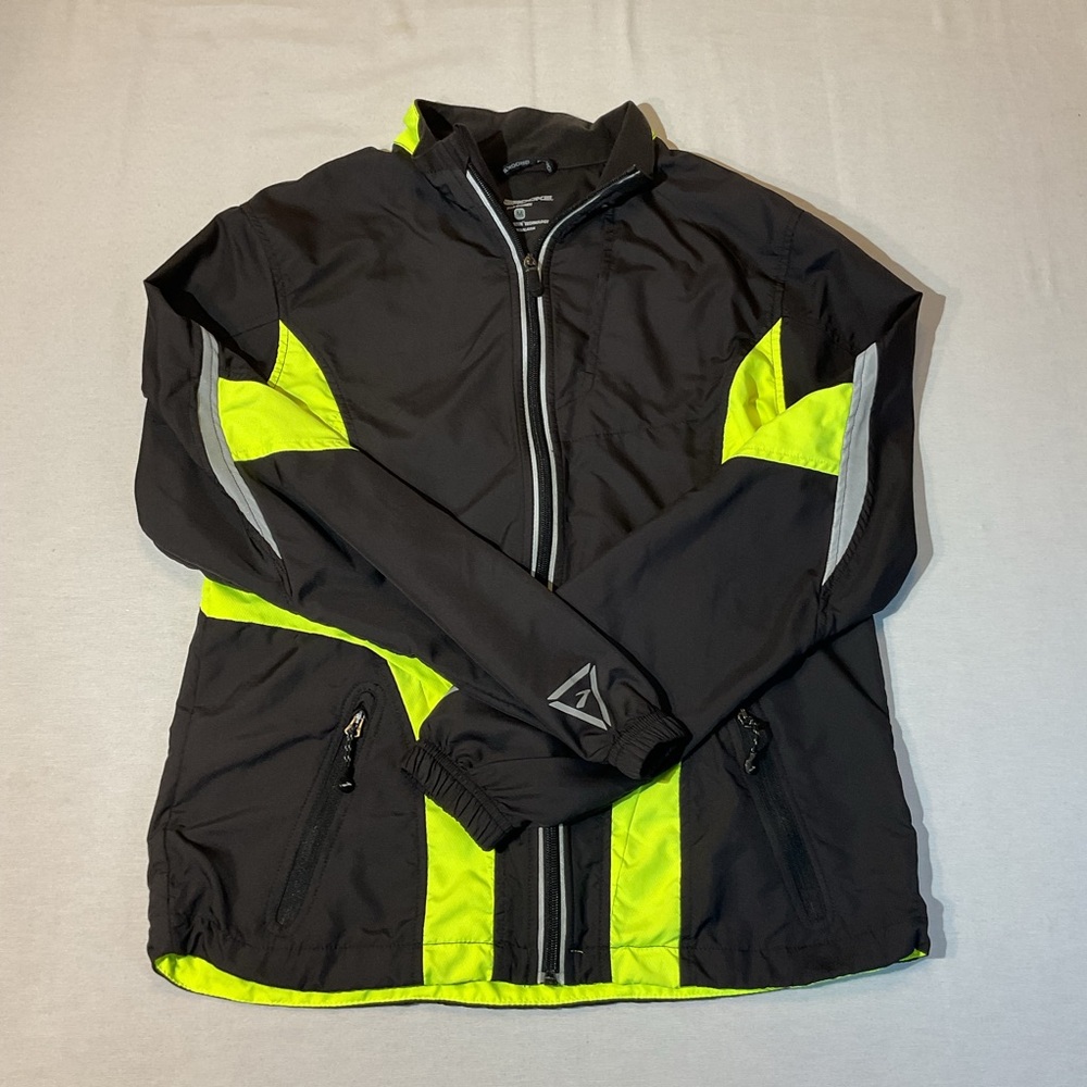 Brooks for Women Sport Jacket Black w/Neon‎ Yellow Full Zip, Size M Windbreaker